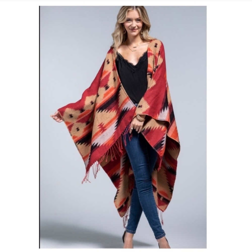 💥SOLD OUT 💥RUGGINE WESTERN PRINT RUANA PONCHO-NEW - Picture 4 of 6